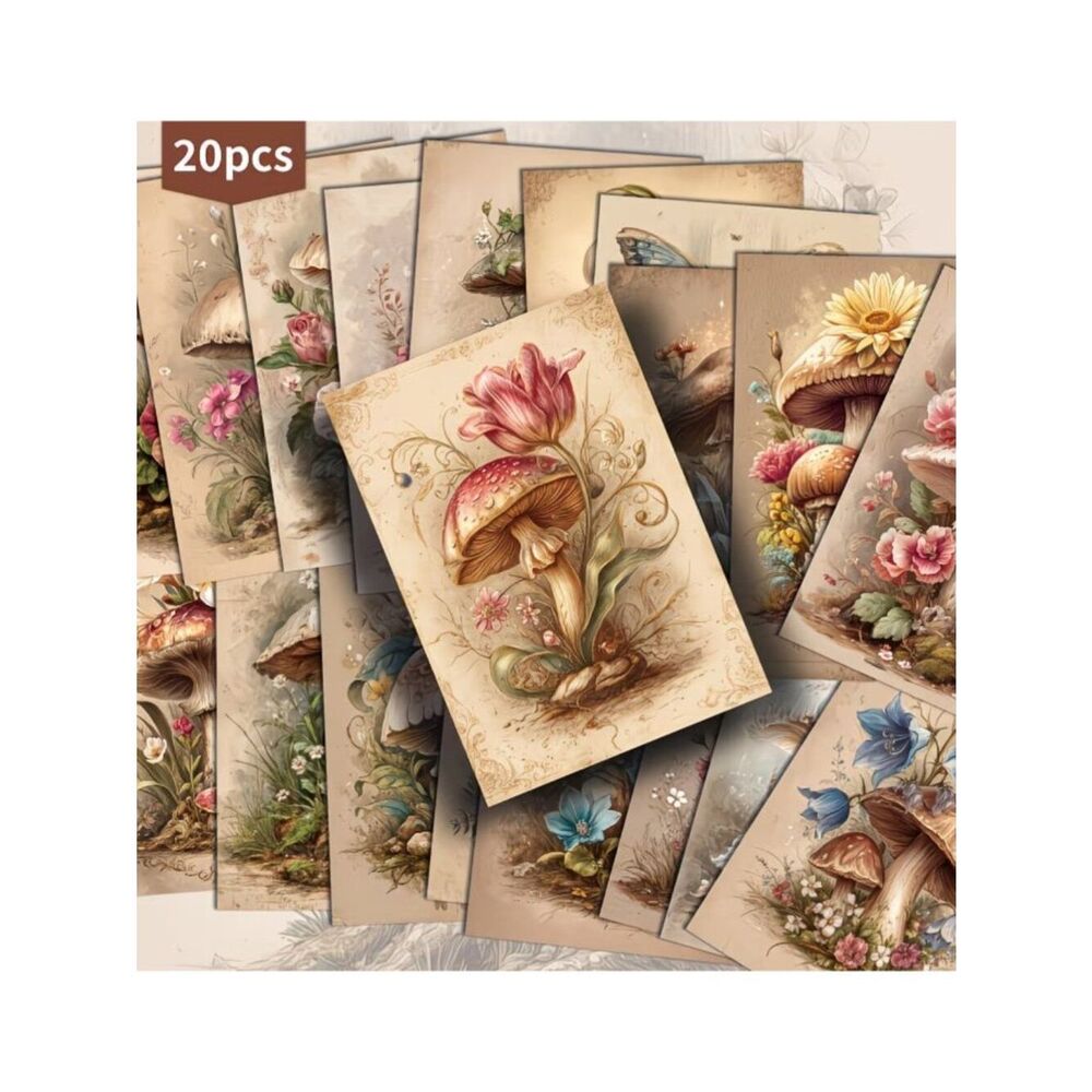 Scrapbooking Junk Journals Vintage Illustrations Mushroom Flower & Butterfly